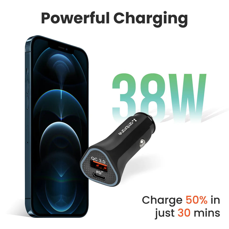 Ambrane 38W Fast Car Charger with Quick Charge 3.0 - Nazakat Telecom