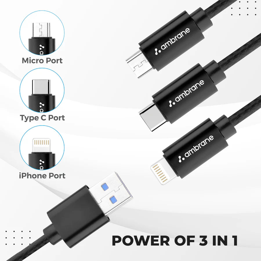 Ambrane Trinity-111 is a 3-in-1 charging cable - Nazakat Telecom