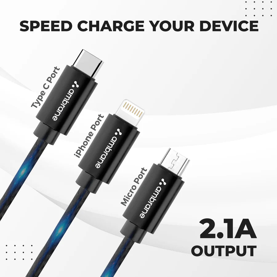 Ambrane Trinity-111 is a 3-in-1 charging cable - Nazakat Telecom