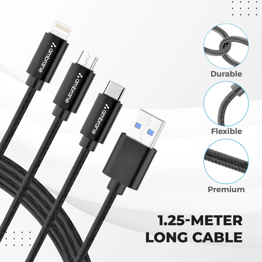 Ambrane Trinity-111 is a 3-in-1 charging cable - Nazakat Telecom