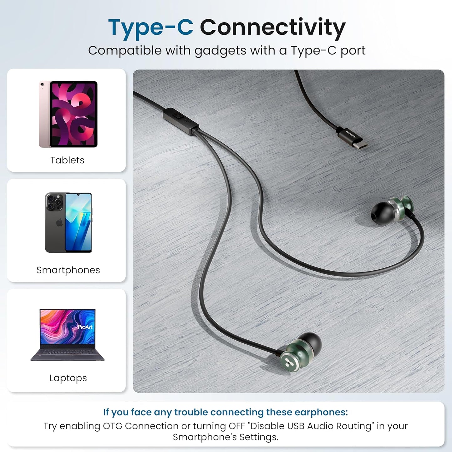 Ambrane Type-C Wired Earphones (Beats T03)