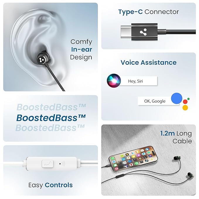 Ambrane Type-C Wired Earphones (Beats T03)