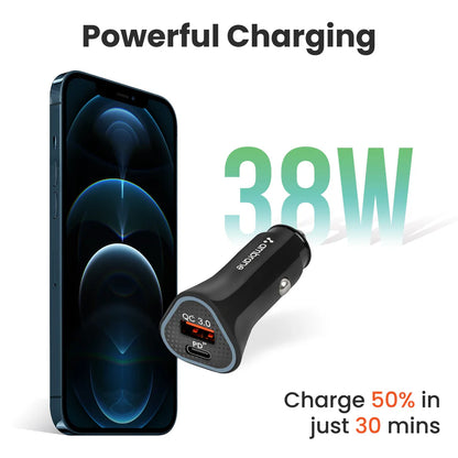 Ambrane 38W Fast Car Charger with Quick Charge 3.0