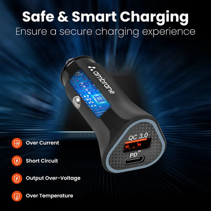 Ambrane 38W Fast Car Charger with Quick Charge 3.0