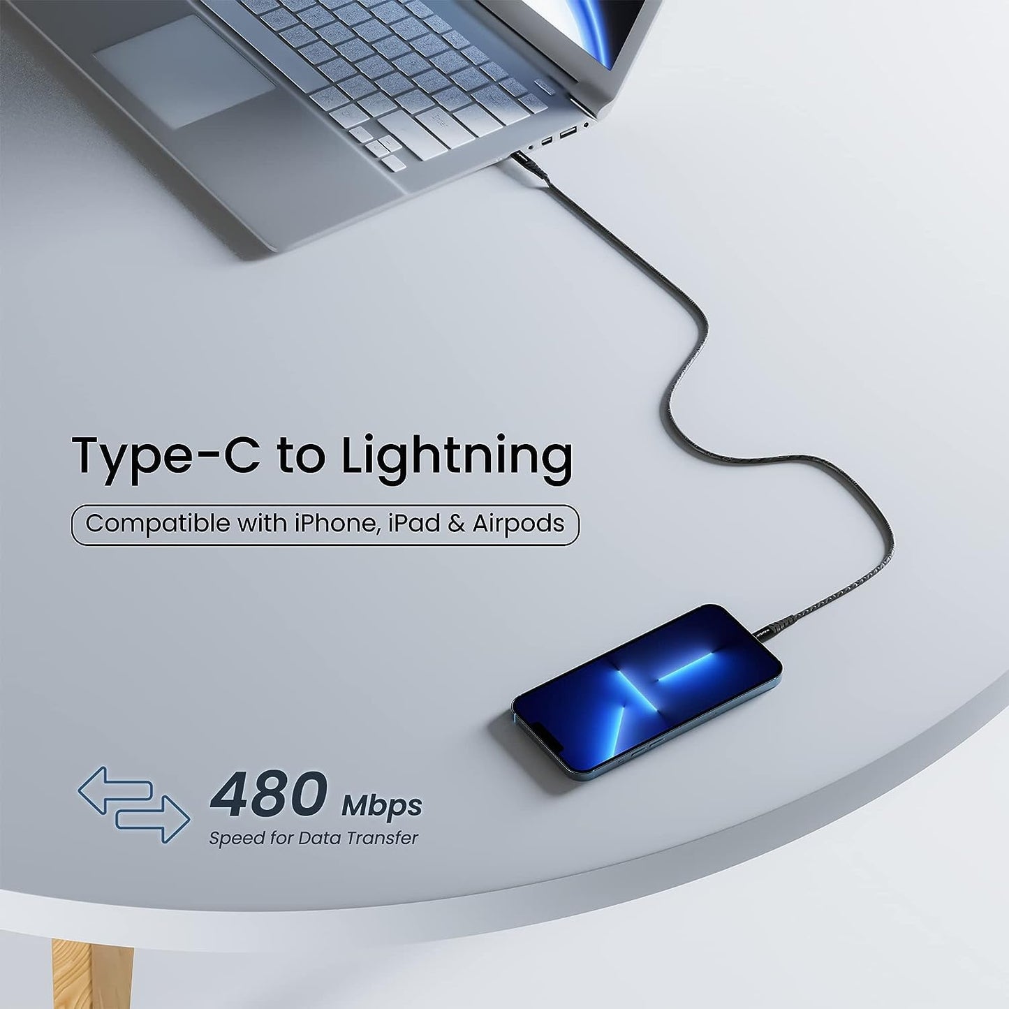 Ambrane Type-C to Lightning Cable (ABTL-125G)