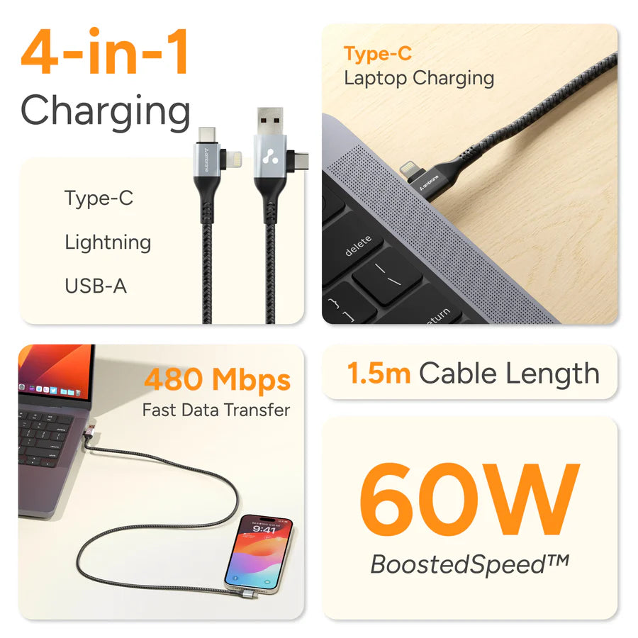 Ambrane 4 in 1 Fast Charging Cable (AC4CL-15)