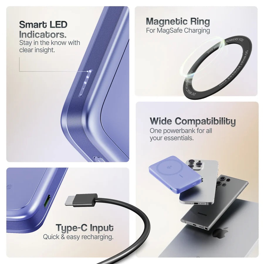 AerosynQ MagSurge 10000mAh Qi2 Certified Magsafe Wireless Fast Charging Power Bank for iPhone